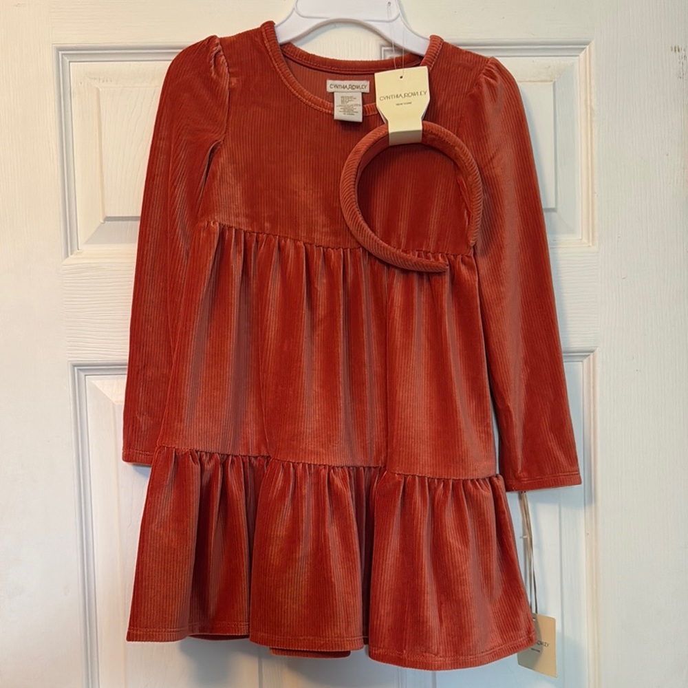 Orange Corduroy Kids Dress with Headband